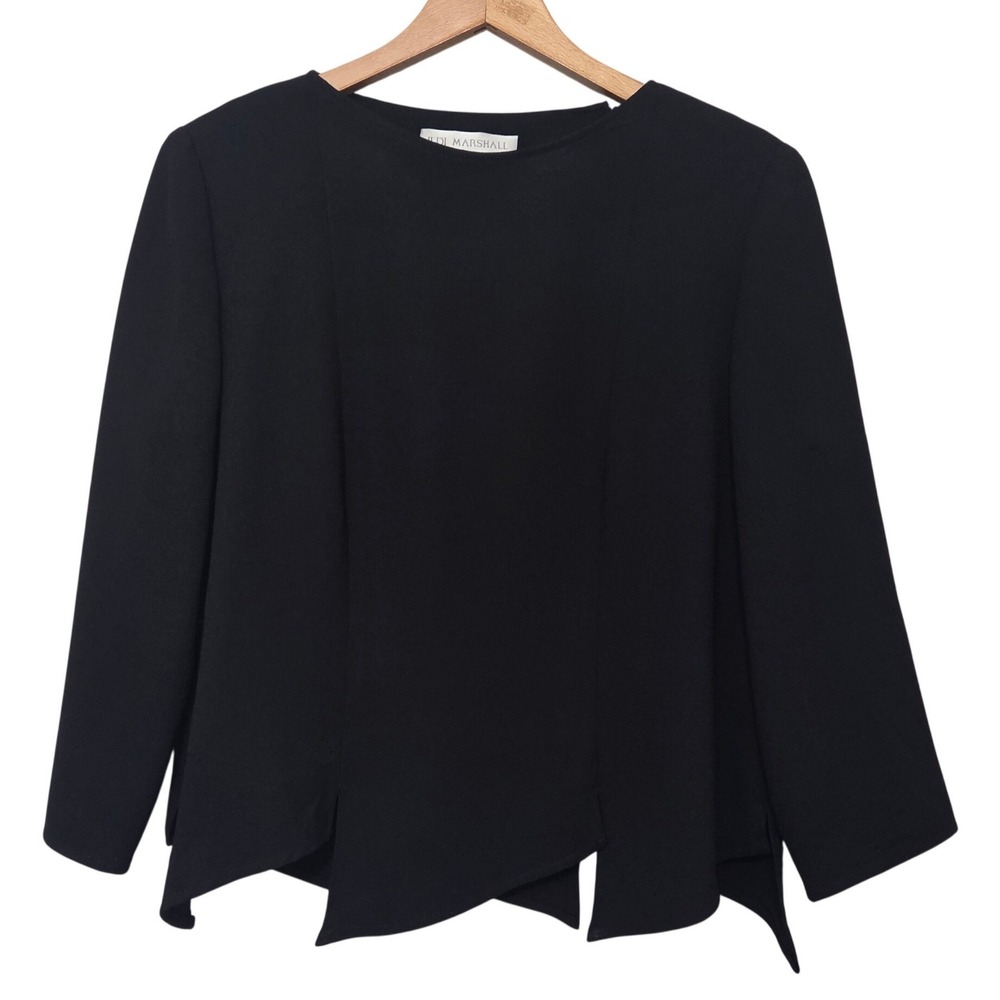 Ildi Marshall Vtg Black Asymmetric Handkerchief SharkBite Hem Blouse Top Size M